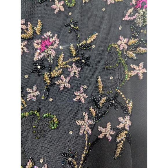 Stephen Yearick Black Formal Floral Beaded Top Evening Y2K Silk Dress Size 12 - Picture 9 of 12